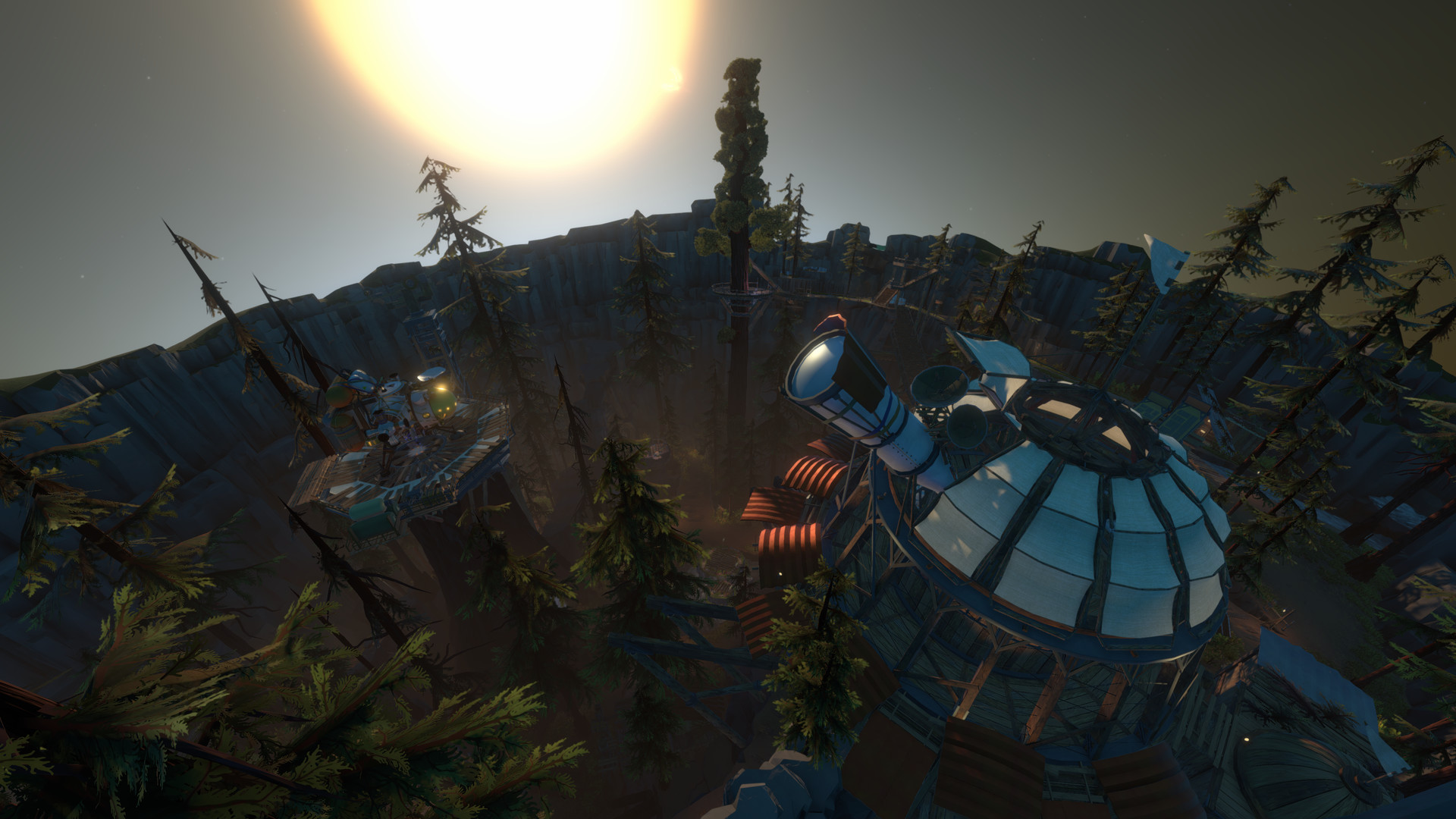 The wooden observatory among the trees of Timber Hearth in Outer Wilds
